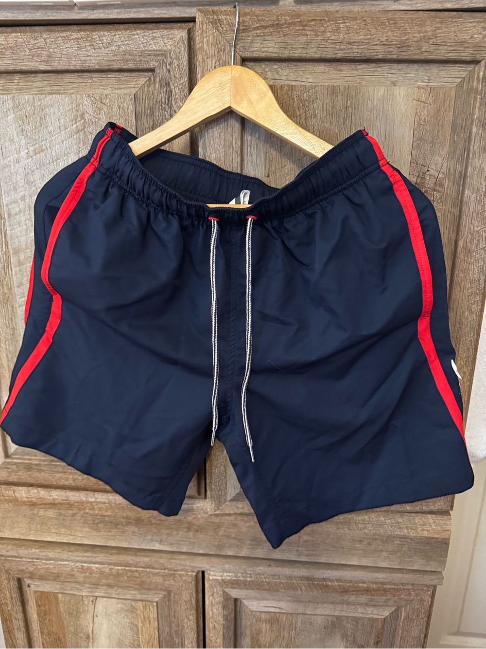 Speedo Men's Navy Blue Swim Trunks with Red Trim